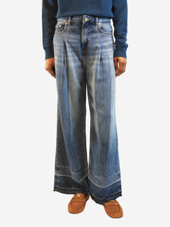 Blue pleated wide-leg woven jeans - size UK 6 Denim Ganni 