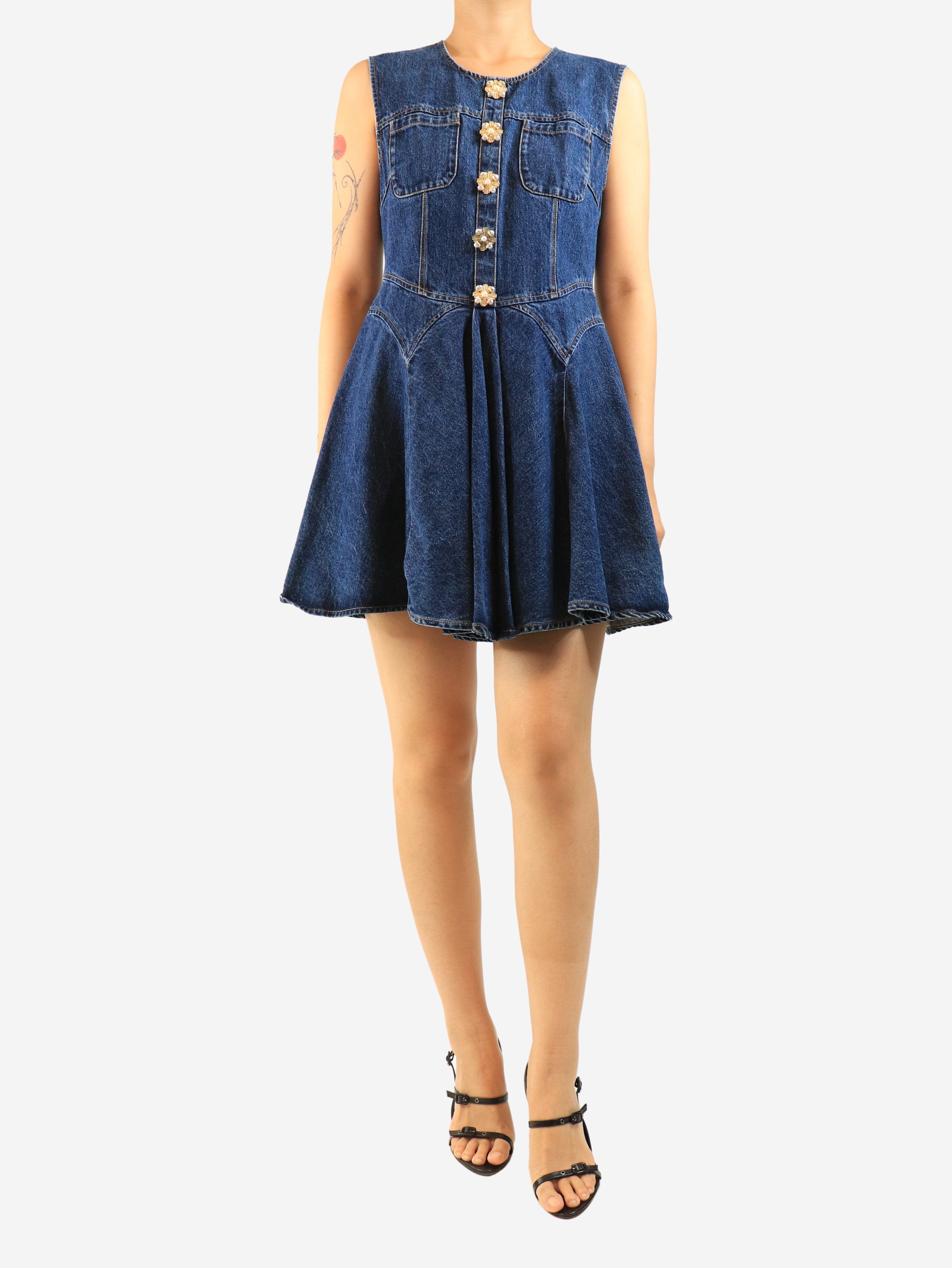 Blue denim skater mini dress - size UK 12 Dresses self-portrait 