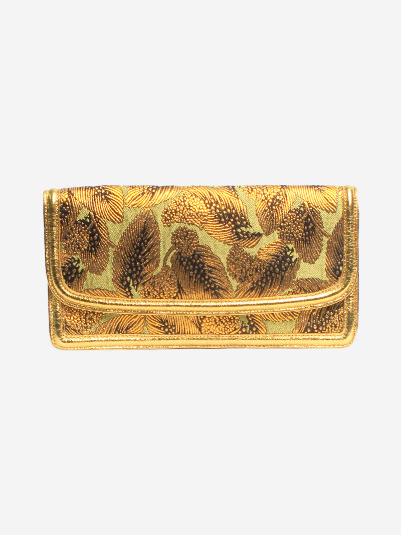 gold floral jacquard clutch