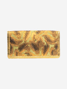 Dries Van Noten Green and gold floral jacquard clutch