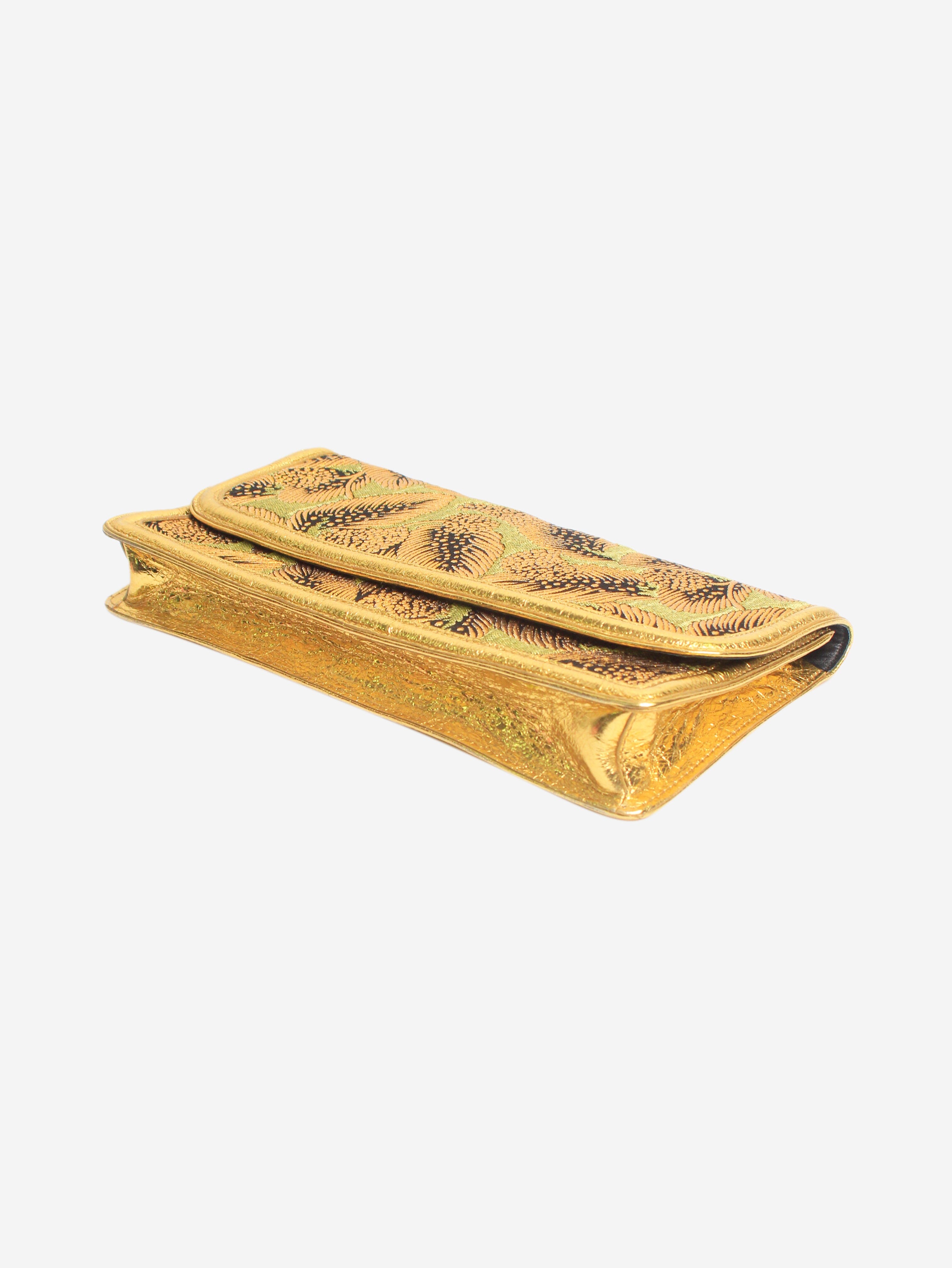 Green and gold floral jacquard clutch Clutch bags Dries Van Noten 