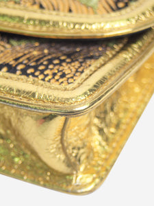 Dries Van Noten Green and gold floral jacquard clutch