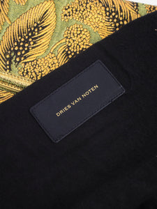 Dries Van Noten Green and gold floral jacquard clutch