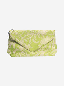 Dries Van Noten Green floral jacquard envelope clutch