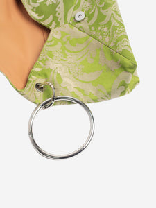 Dries Van Noten Green floral jacquard envelope clutch