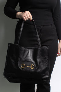 Gucci Black Horsebit 1955 leather tote bag