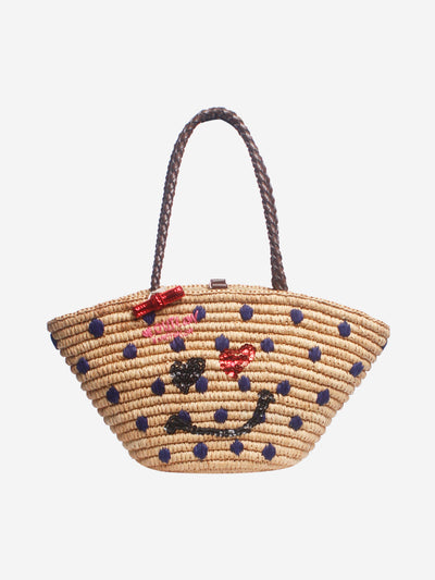 Neutral embellished basket tote bag Tote Bags Honey Salon by Foppish 