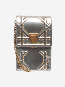 Christian Dior Silver Diorrama 2018 studded vertical flap pouch