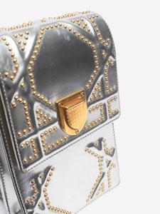 Christian Dior Silver Diorrama 2018 studded vertical flap pouch