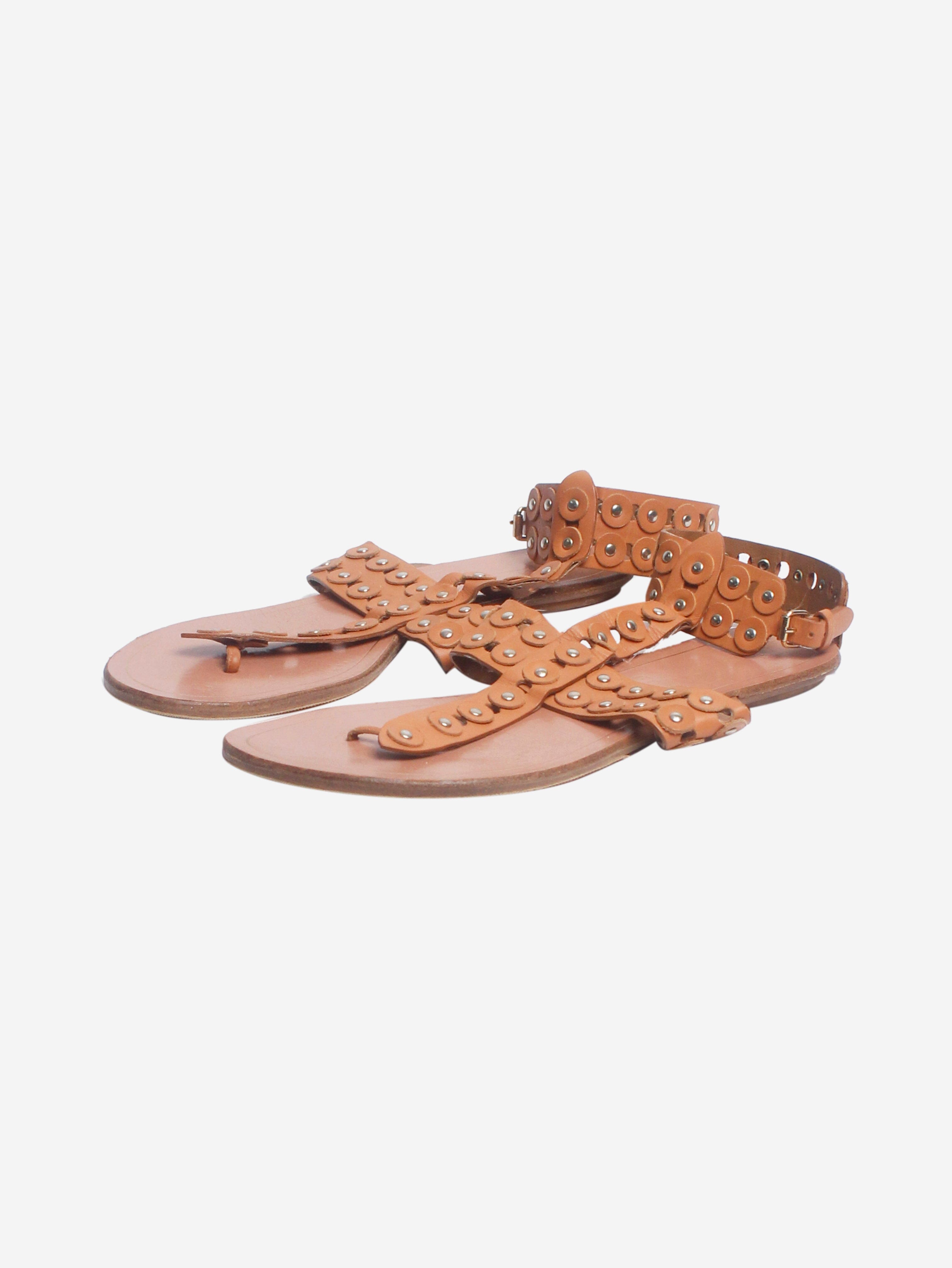 Tan studded leather sandals - size EU 38 Flat Sandals Aquazurra 