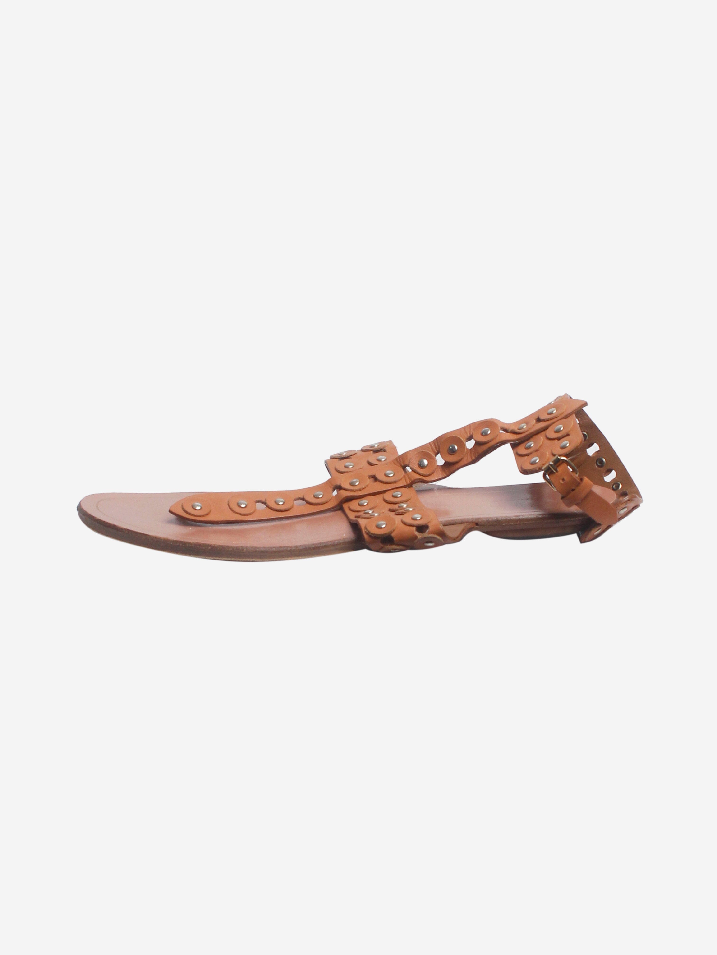 Tan studded leather sandals - size EU 38 Flat Sandals Aquazurra 