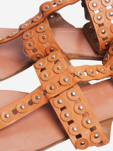 Aquazurra Tan studded leather sandals - size EU 38