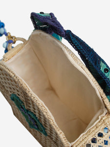 Mercedes Salazar Neutral bird raffia shoulder bag