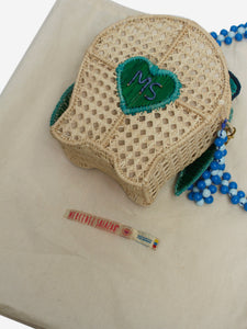 Mercedes Salazar Neutral bird raffia shoulder bag