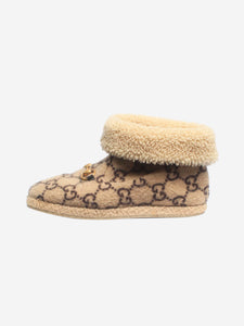 Gucci Brown monogram shearling booties - size UK 6