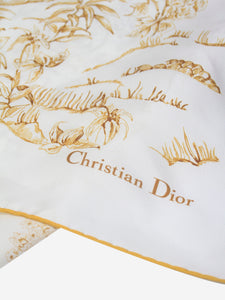 Christian Dior White and gold Jardin d'Hiver square scarf