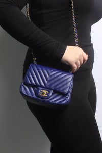 Chanel Navy blue 2015 lambskin Mini Square Classic Single Flap bag