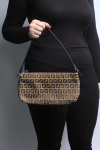 Fendi Brown Zucchino canvas shoulder bag