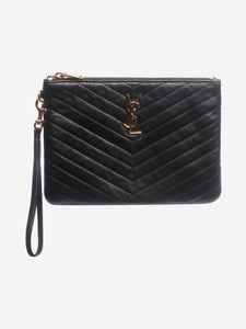 Saint Laurent Black Cassandre chevron-quilted pouch