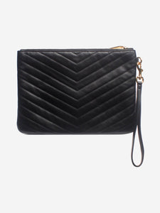 Saint Laurent Black Cassandre chevron-quilted pouch