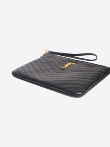 Saint Laurent Black Cassandre chevron-quilted pouch