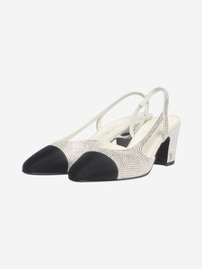 Chanel Silver crystal-embellished slingback pumps - size EU 38.5