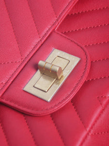 Chanel Pink 2017 Chevron double flap bag
