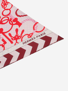 Hermes Red and pink silk printed twilly