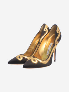 Manolo Blahnik Black and gold satin embroidered pumps - size EU 38