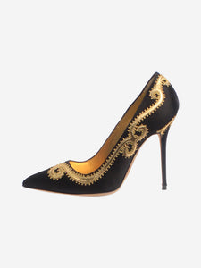 Manolo Blahnik Black and gold satin embroidered pumps - size EU 38