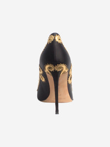 Manolo Blahnik Black and gold satin embroidered pumps - size EU 38