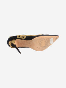 Manolo Blahnik Black and gold satin embroidered pumps - size EU 38