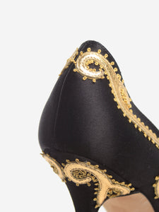 Manolo Blahnik Black and gold satin embroidered pumps - size EU 38