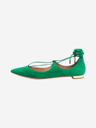 Green suede Christy flats - size EU 37 Flat Shoes Aquazzura 