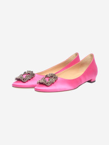 Manolo Blahnik Fuschia Hangisi satin flats - size EU 40