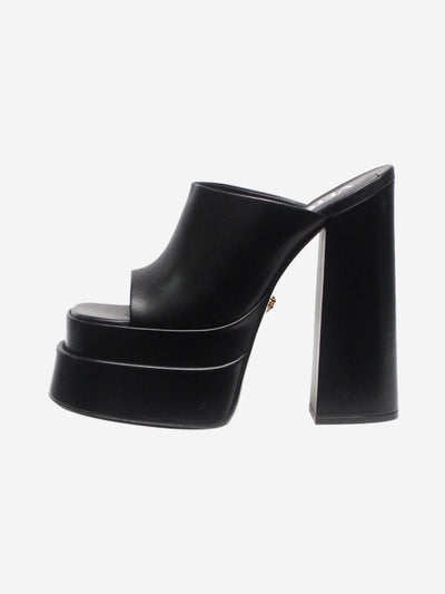 Black leather peep-toe platform mules - size EU 37.5 Heels Versace 