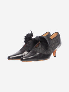 Manolo Blahnik Black and grey tweed and leather bow kitten heels - size EU 37.5