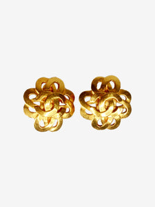 Chanel Gold CC floral clip on earrings