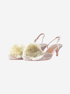 Aquazzura Beige pompom slingback mules - size EU 37