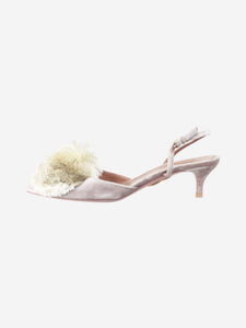 Aquazzura Beige pompom slingback mules - size EU 37