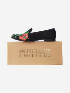 Penelope Chilvers Black canvas embroidered shoes - size EU 39.5