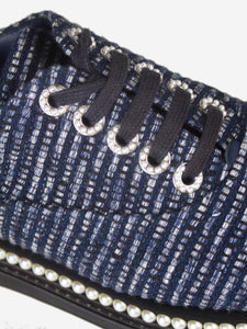 Chanel Dark blue tweed and faux-pearl embellished shoes - size EU 37