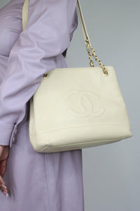 Chanel Neutral Caviarskin Coco vintage 1991 tote bag