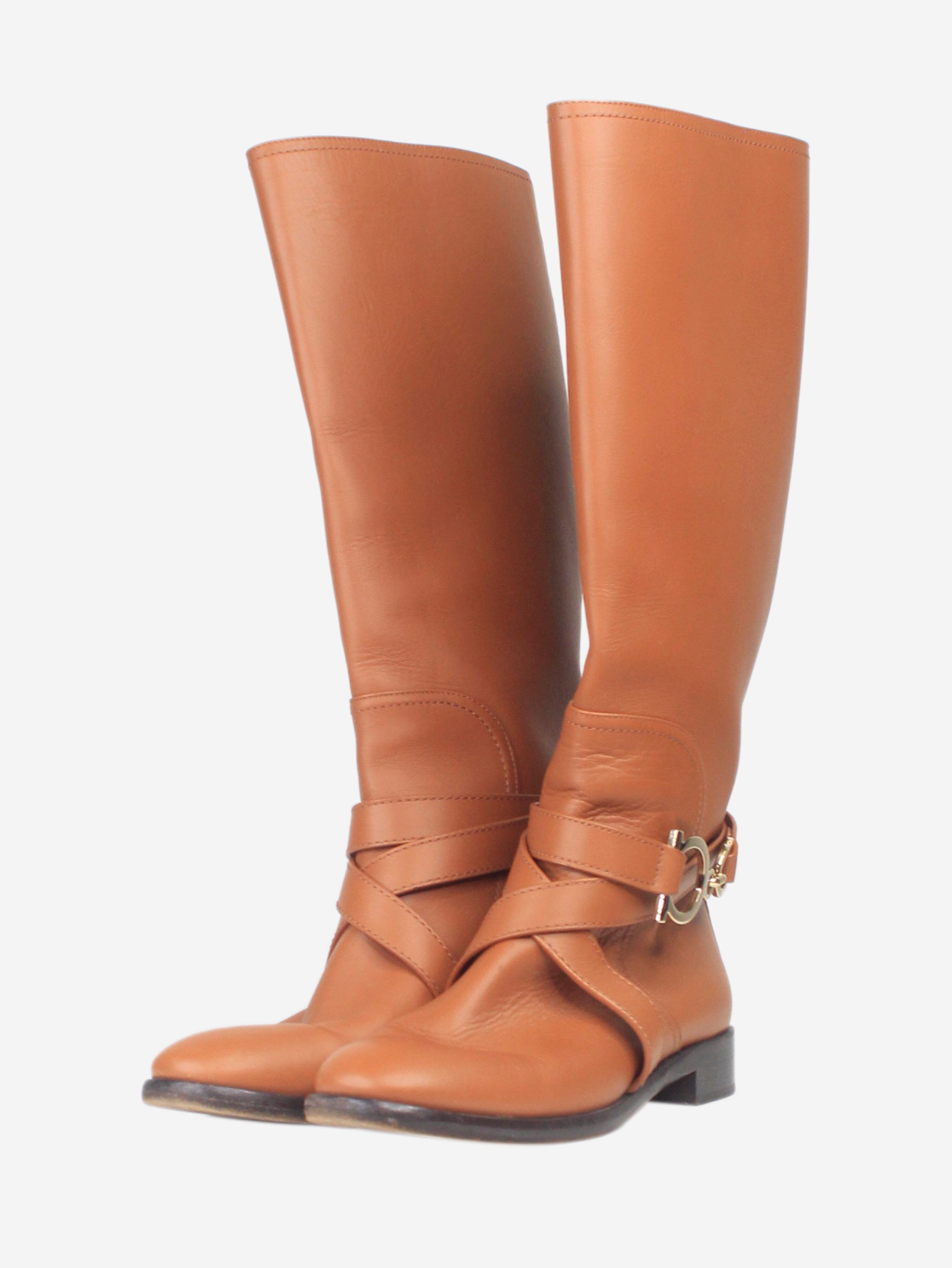 Brown leather riding boots - size UK 6.5 Boots Salvatore Ferragamo 