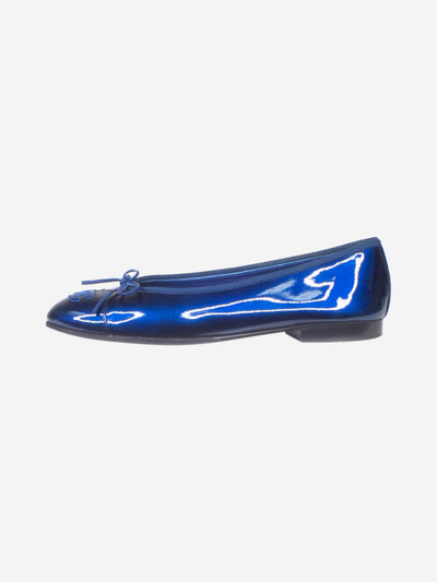 Blue patent leather bow ballet flats - size EU 38 Flat Shoes Chanel 