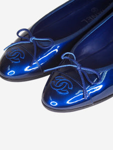 Chanel Blue patent leather bow ballet flats - size EU 38