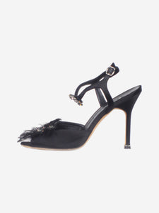 Manolo Blahnik Black satin bejewelled peep-toe sandals - size EU 37