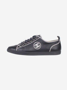 Chanel Black leather contrast-stitched trainers - size EU 38