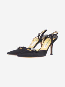 Jimmy Choo Black satin bejewelled slingback pumps - size EU 38