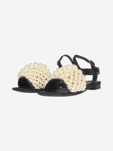 Chanel Black faux-pearl embellished slingback sandals - size EU 39